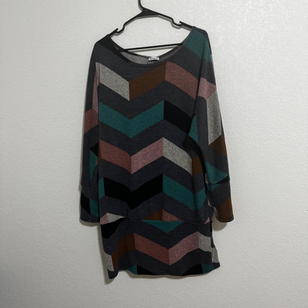 Egs California‎ Womens 2XL Multicolor Geometric Chevron Long Sleeve Dress